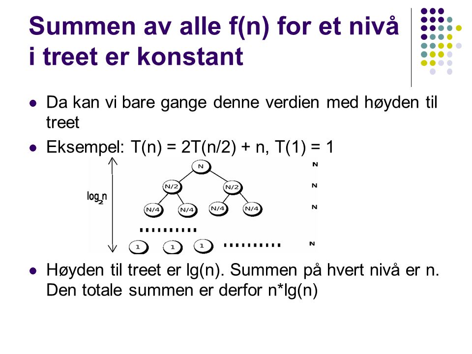 Summen av alle f(n) for et nivå i treet er konstant
