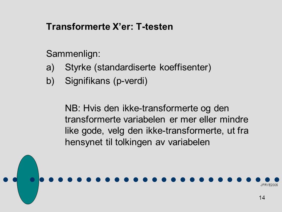 Transformerte X’er: T-testen Sammenlign: