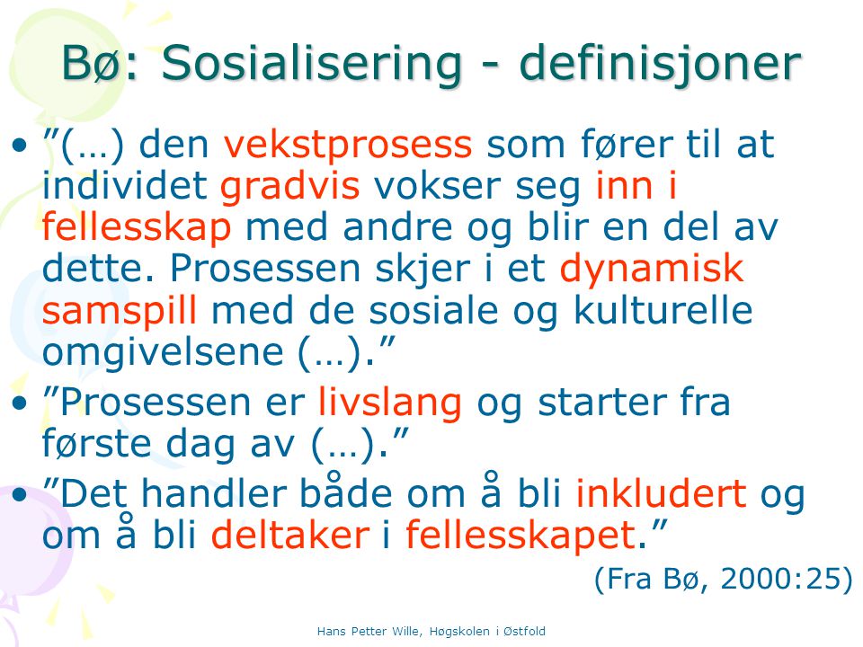Bø: Sosialisering - definisjoner