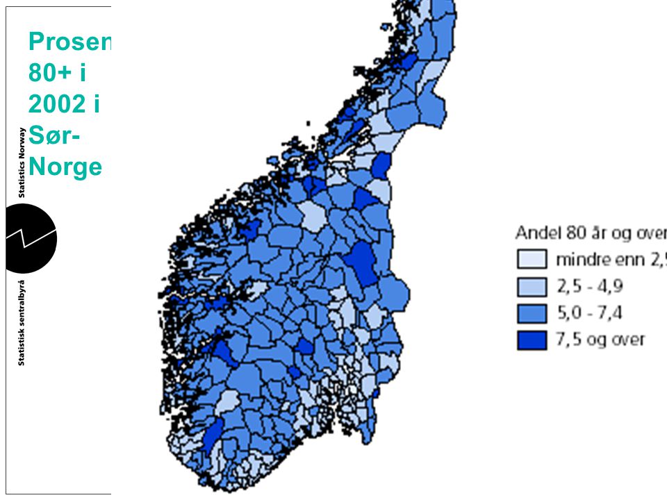 Prosent 80+ i 2002 i Sør-Norge