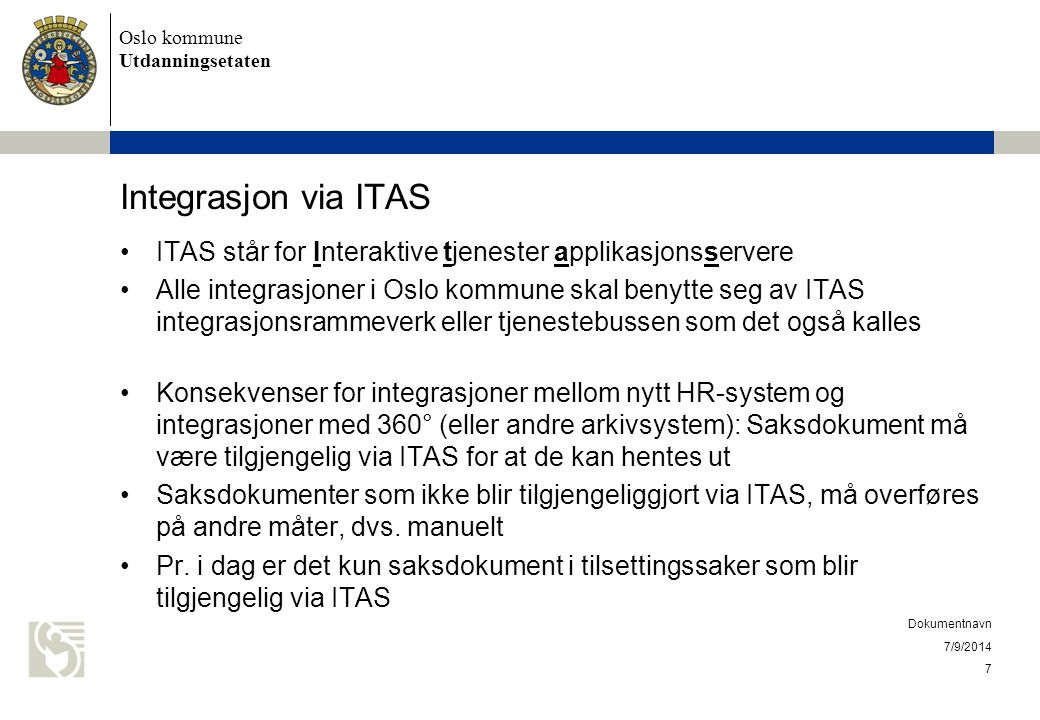Integrasjon via ITAS ITAS står for Interaktive tjenester applikasjonsservere.