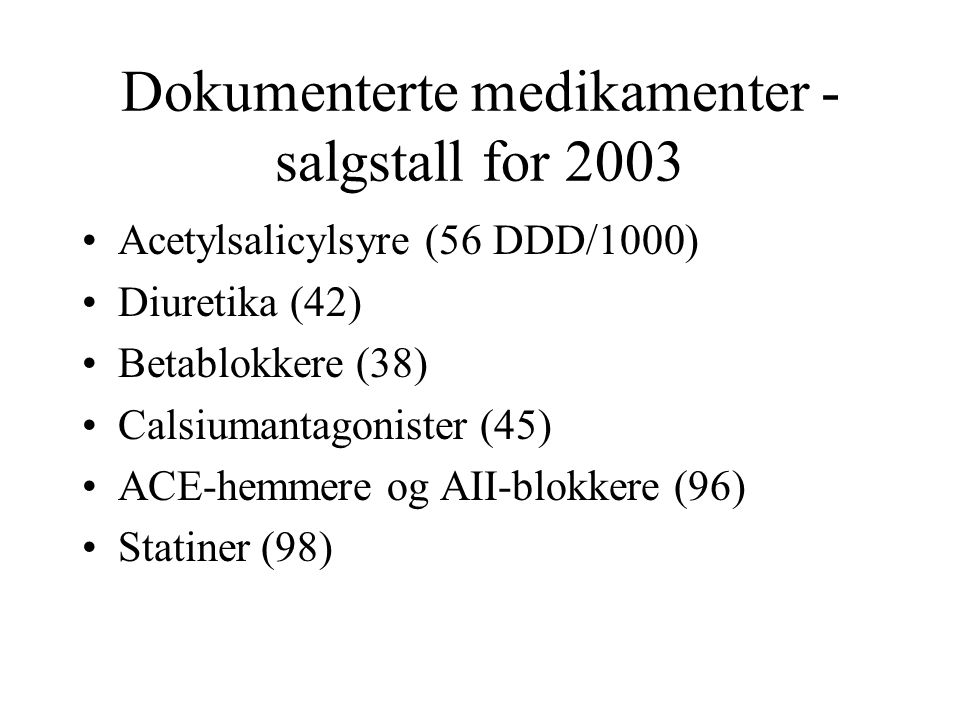 Dokumenterte medikamenter - salgstall for 2003