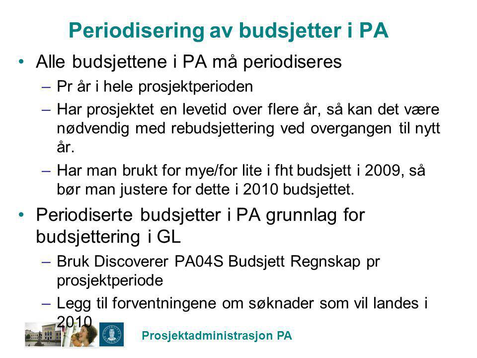 Periodisering av budsjetter i PA