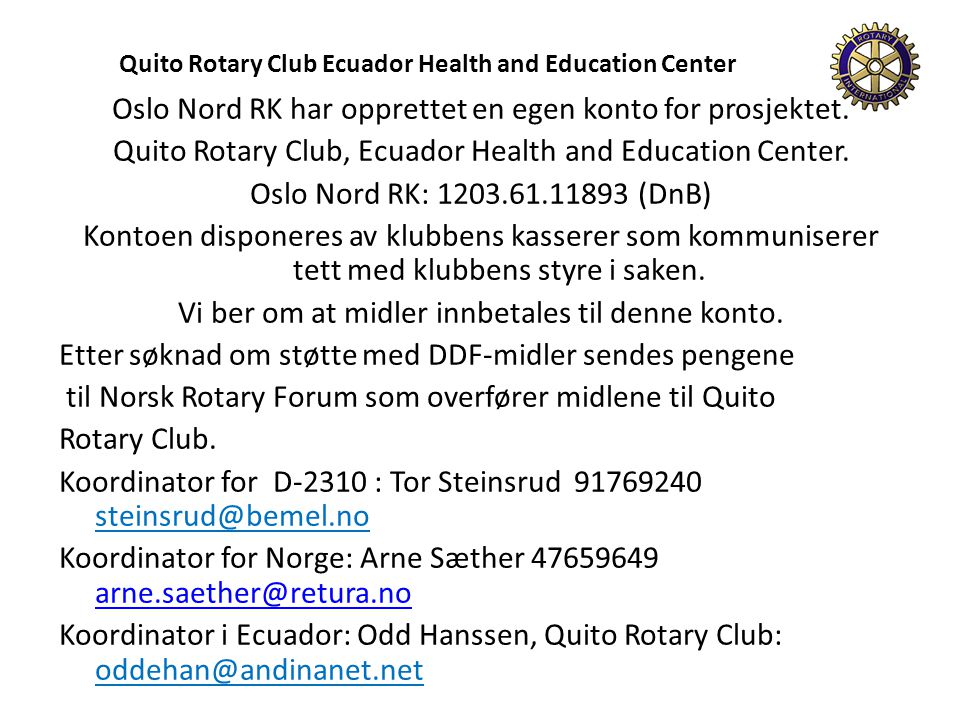 Quito Rotary Club Ecuador Health and Education Center