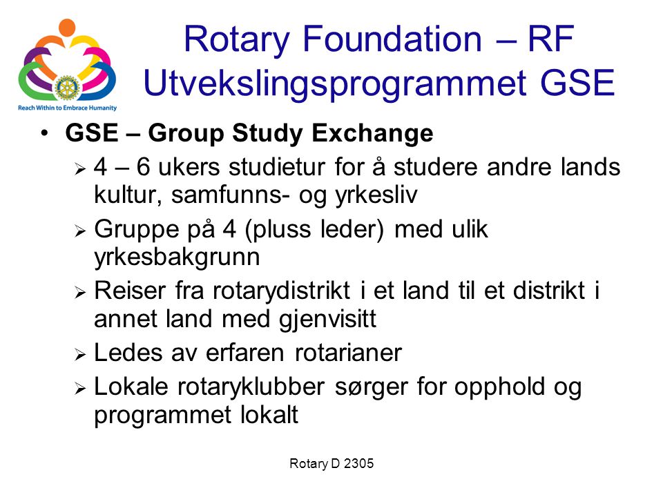 Rotary Foundation – RF Utvekslingsprogrammet GSE