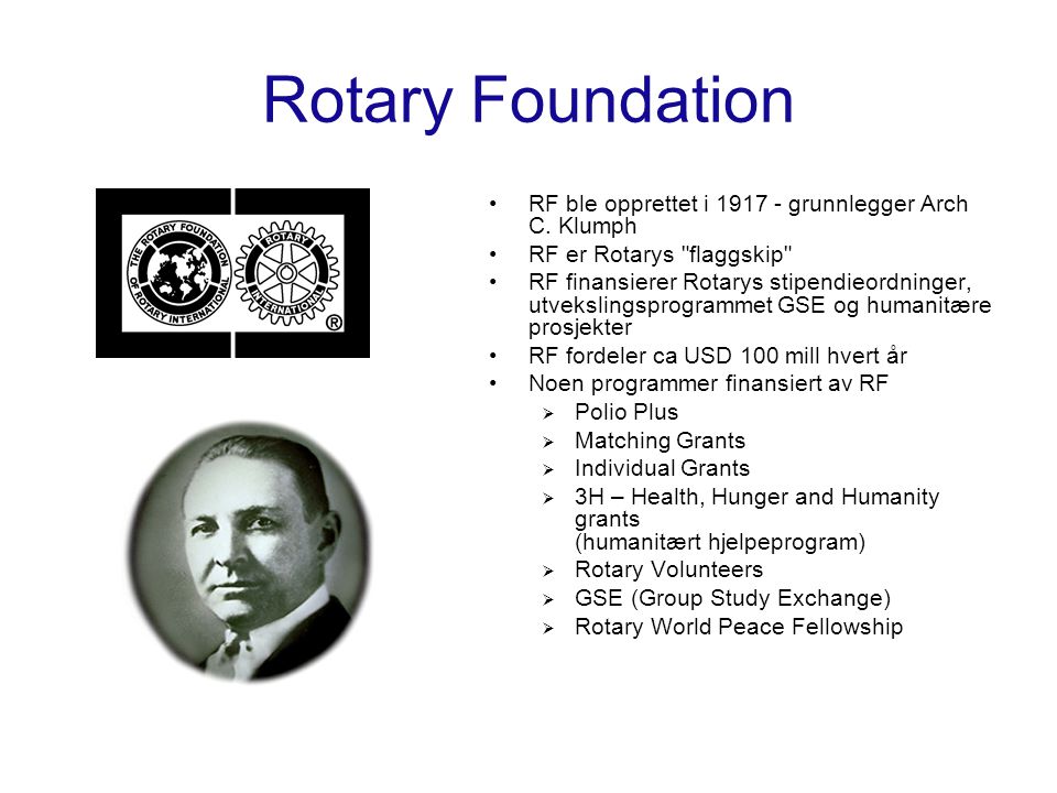 Rotary Foundation RF ble opprettet i grunnlegger Arch C. Klumph
