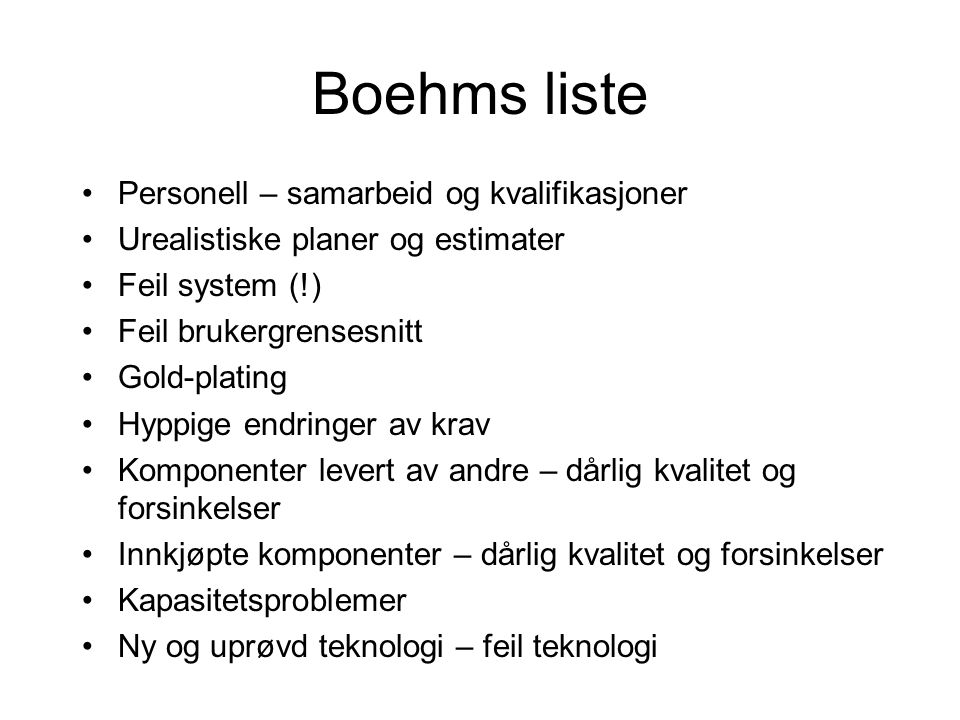 Boehms liste Personell – samarbeid og kvalifikasjoner