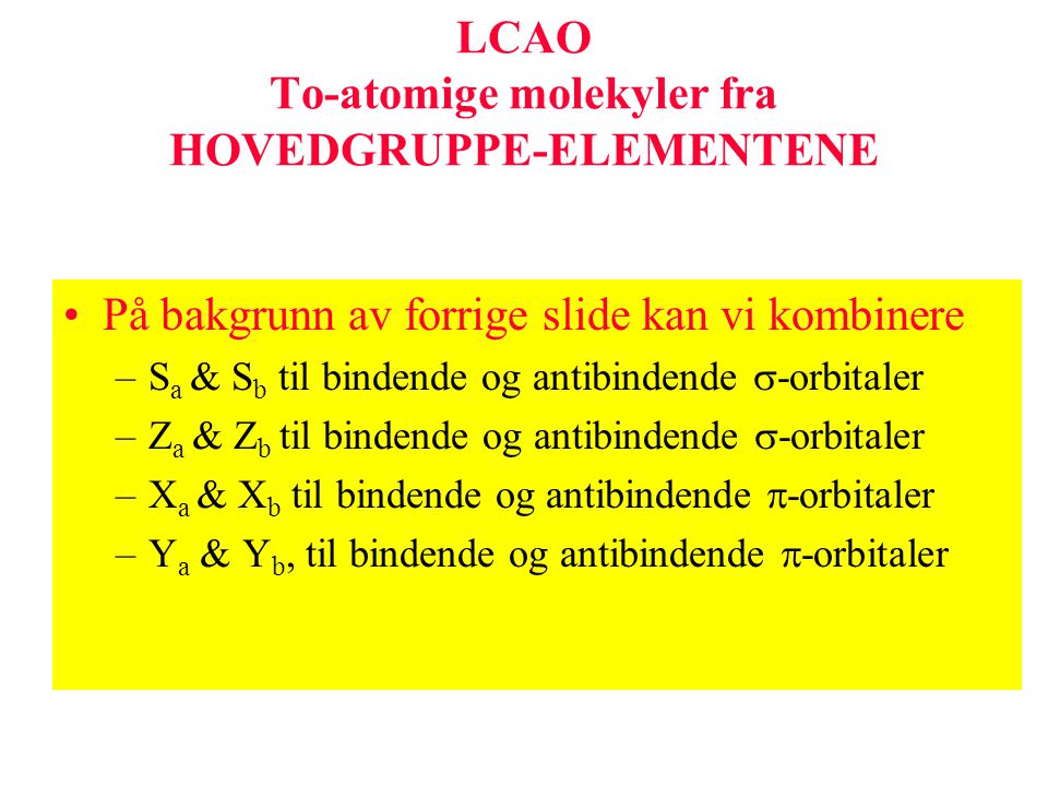 LCAO To-atomige molekyler fra HOVEDGRUPPE-ELEMENTENE