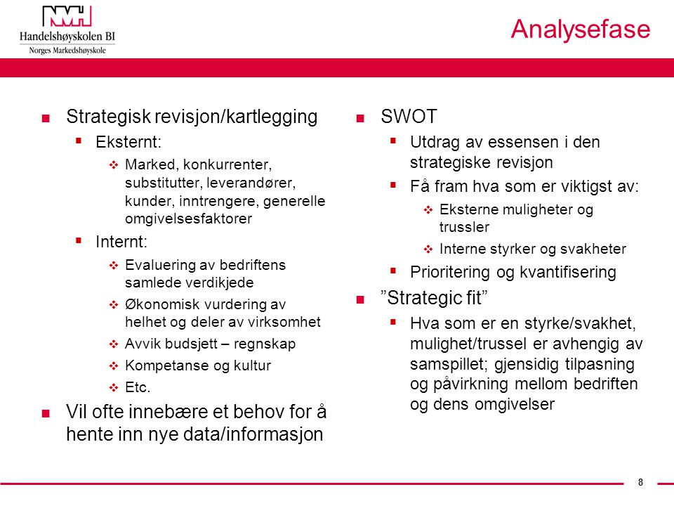 Analysefase Strategisk revisjon/kartlegging