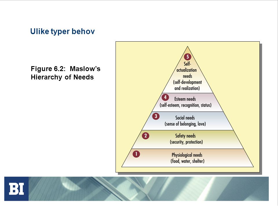 Ulike typer behov Figure 6.2: Maslow’s Hierarchy of Needs
