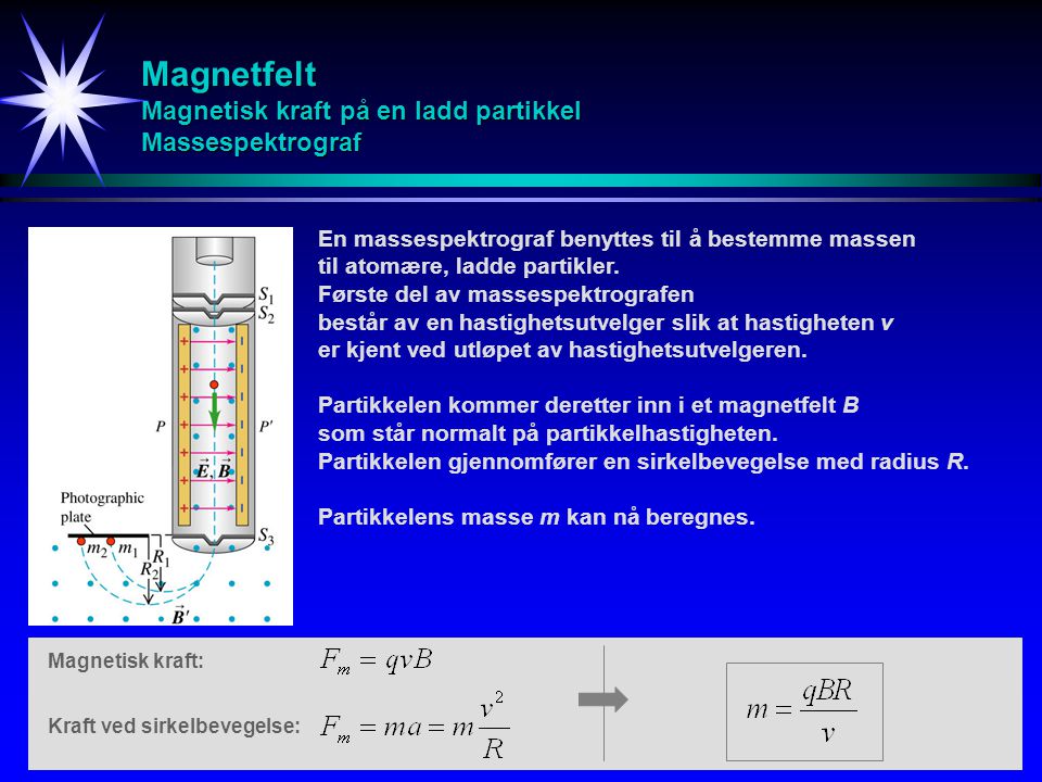 Magnetfelt Magnetisk kraft på en ladd partikkel Massespektrograf