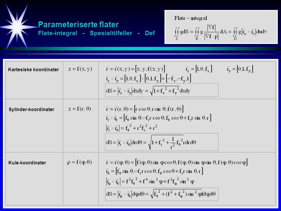 Parameteriserte flater Flate-integral - Spesialtilfeller - Def