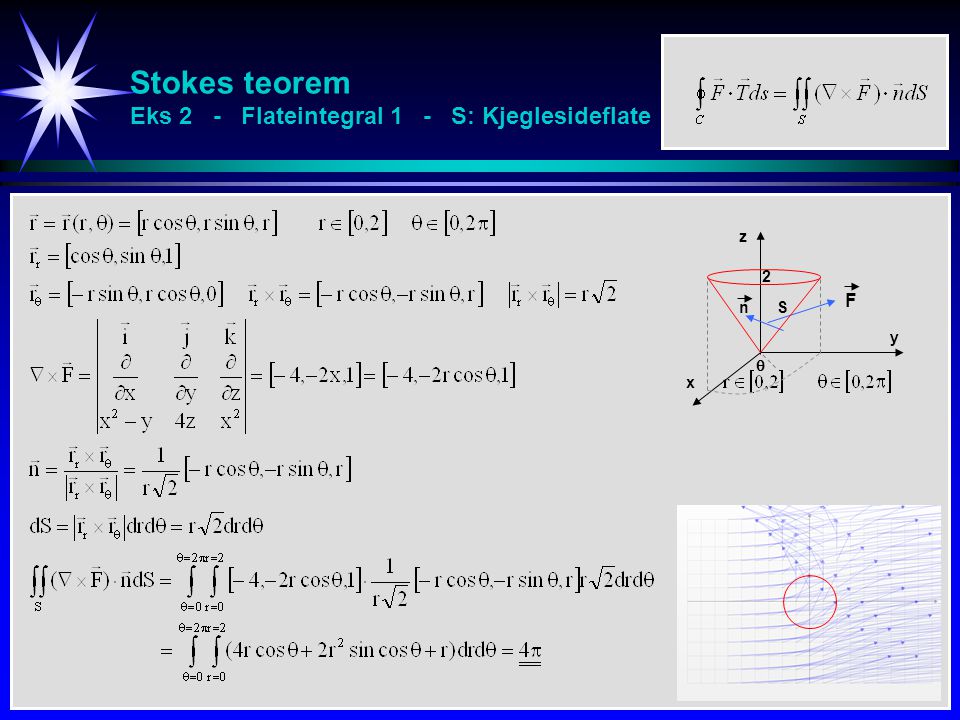 Stokes teorem Eks 2 - Flateintegral 1 - S: Kjeglesideflate