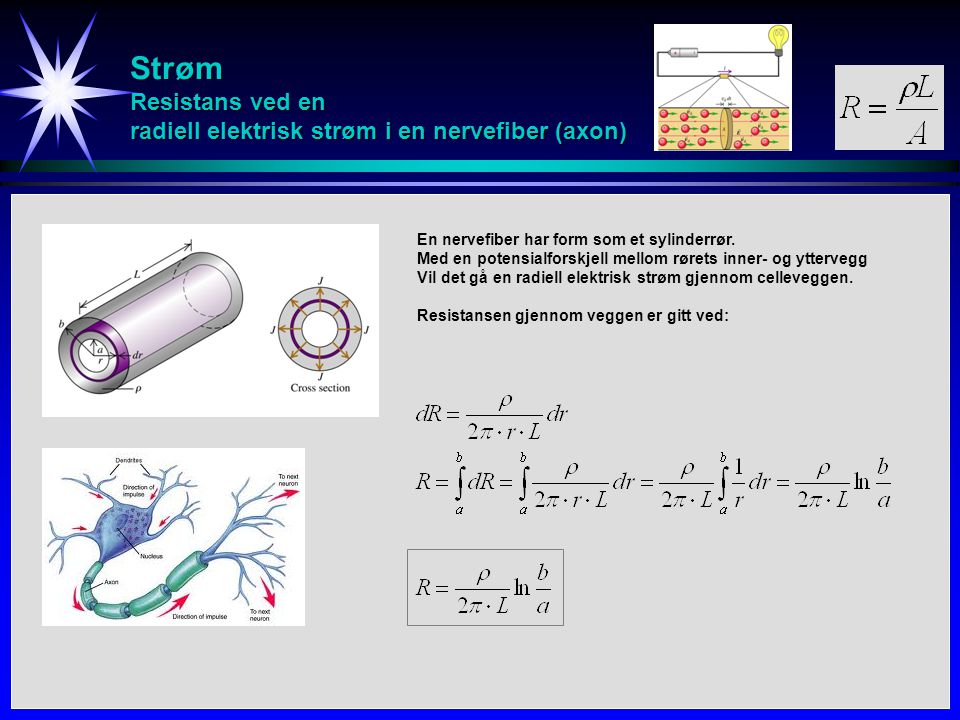 Strøm Resistans ved en radiell elektrisk strøm i en nervefiber (axon)