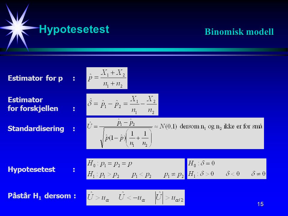 Hypotesetest Binomisk modell Estimator for p : Estimator
