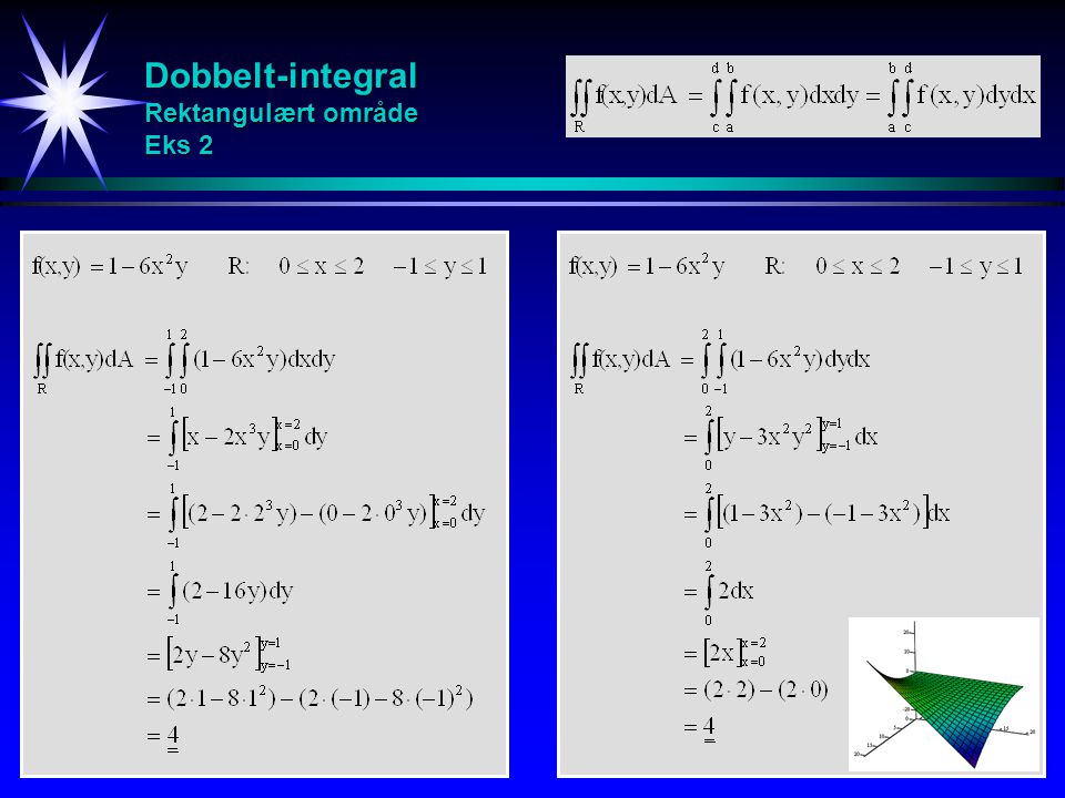 Dobbelt-integral Rektangulært område Eks 2