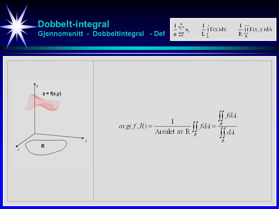 Dobbelt-integral Gjennomsnitt - Dobbeltintegral - Def