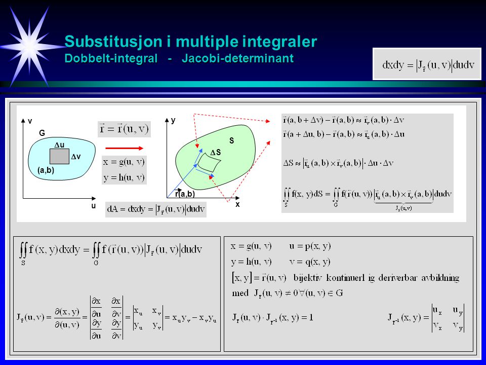 Substitusjon i multiple integraler Dobbelt-integral - Jacobi-determinant