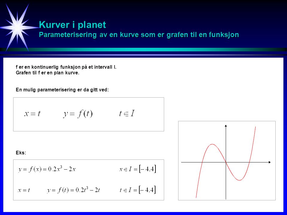 Kurver i planet Parameterisering av en kurve som er grafen til en funksjon