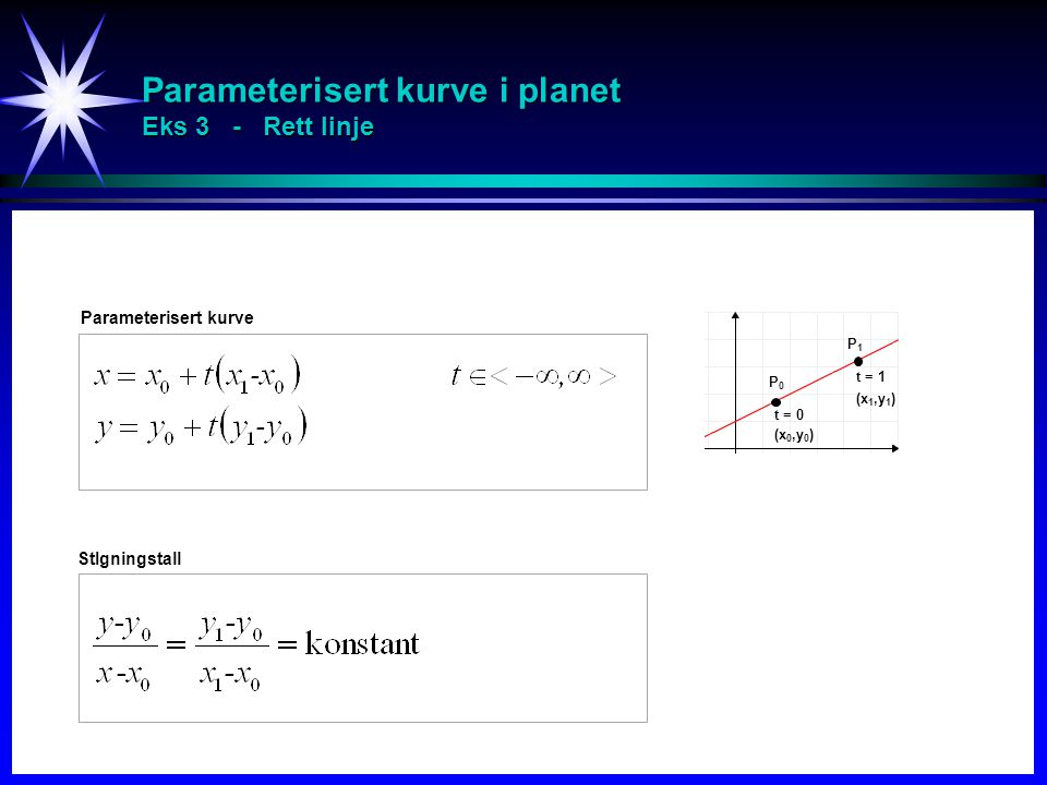 Parameterisert kurve i planet Eks 3 - Rett linje