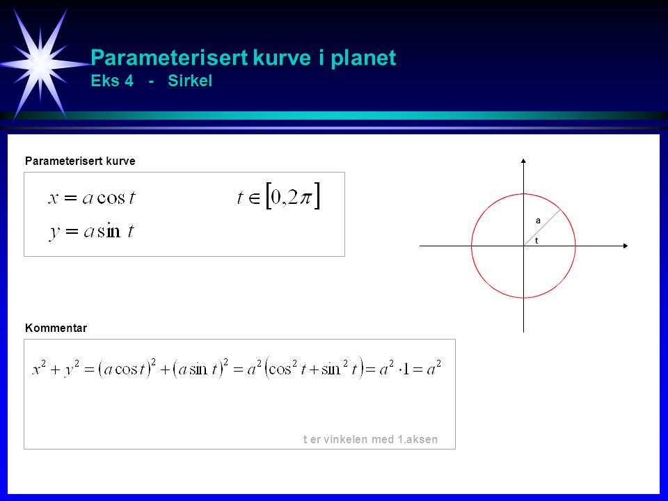 Parameterisert kurve i planet Eks 4 - Sirkel