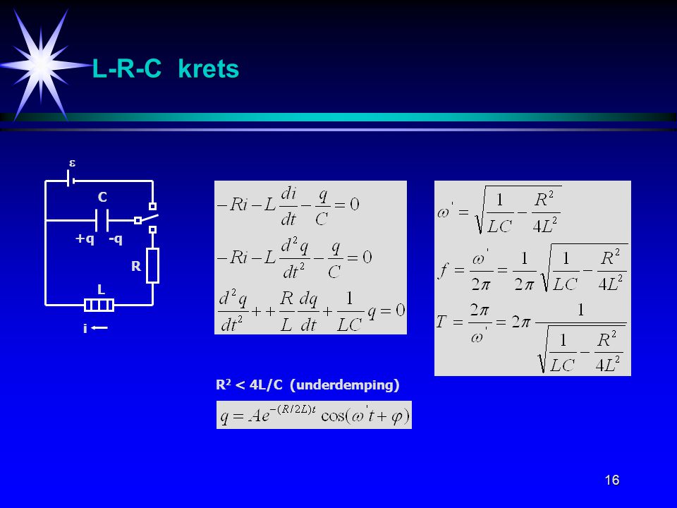 L-R-C krets  C +q -q R L i R2 < 4L/C (underdemping)