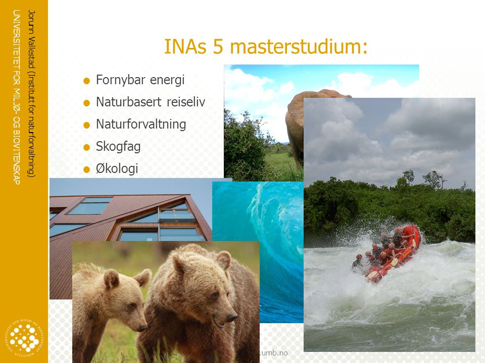 INAs 5 masterstudium: Fornybar energi Naturbasert reiseliv