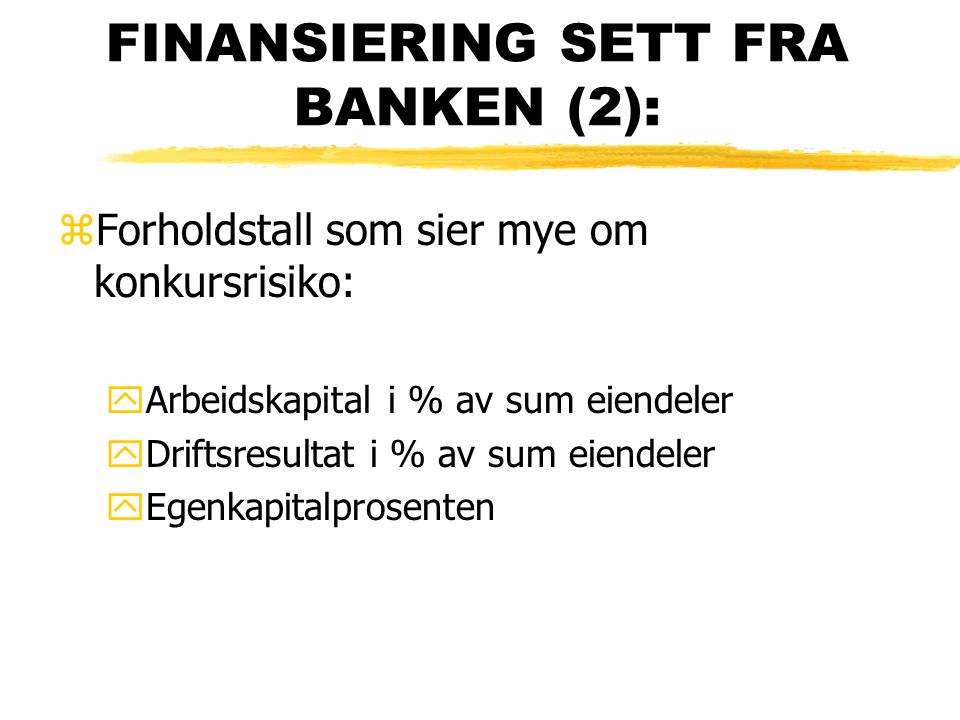 FINANSIERING SETT FRA BANKEN (2):