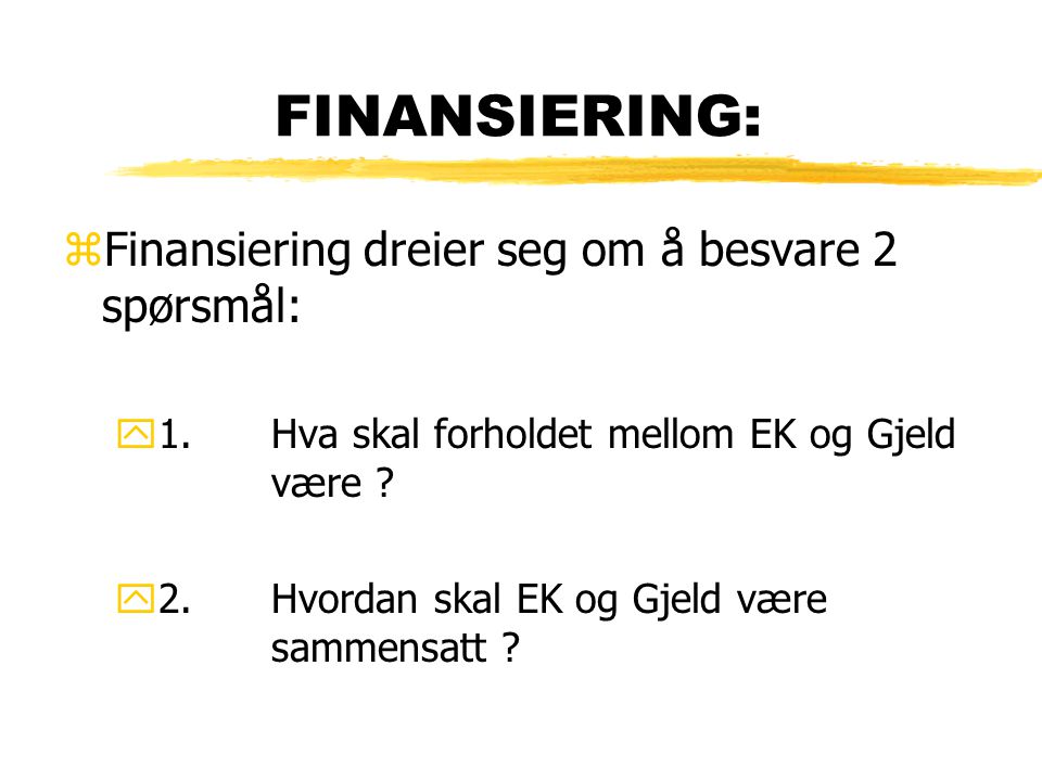 FINANSIERING: Finansiering dreier seg om å besvare 2 spørsmål: