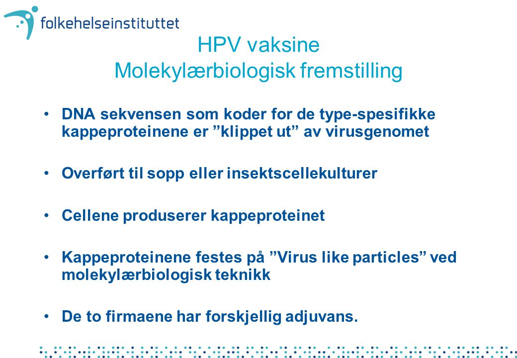 HPV vaksine Molekylærbiologisk fremstilling