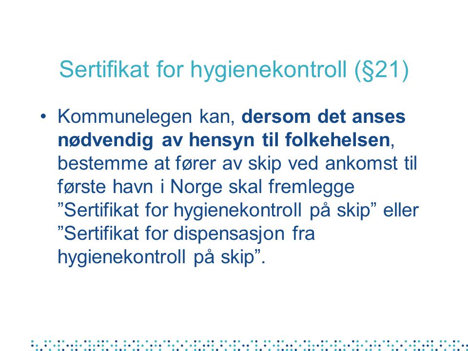 Sertifikat for hygienekontroll (§21)