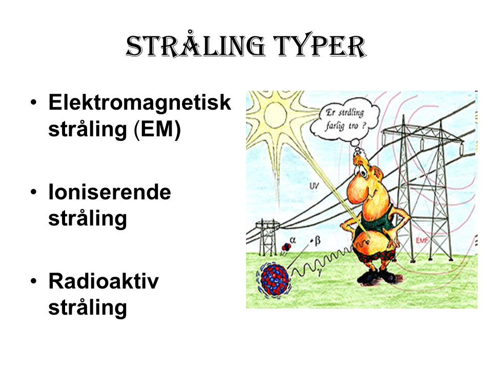 stråling Typer Elektromagnetisk stråling (EM) Ioniserende stråling