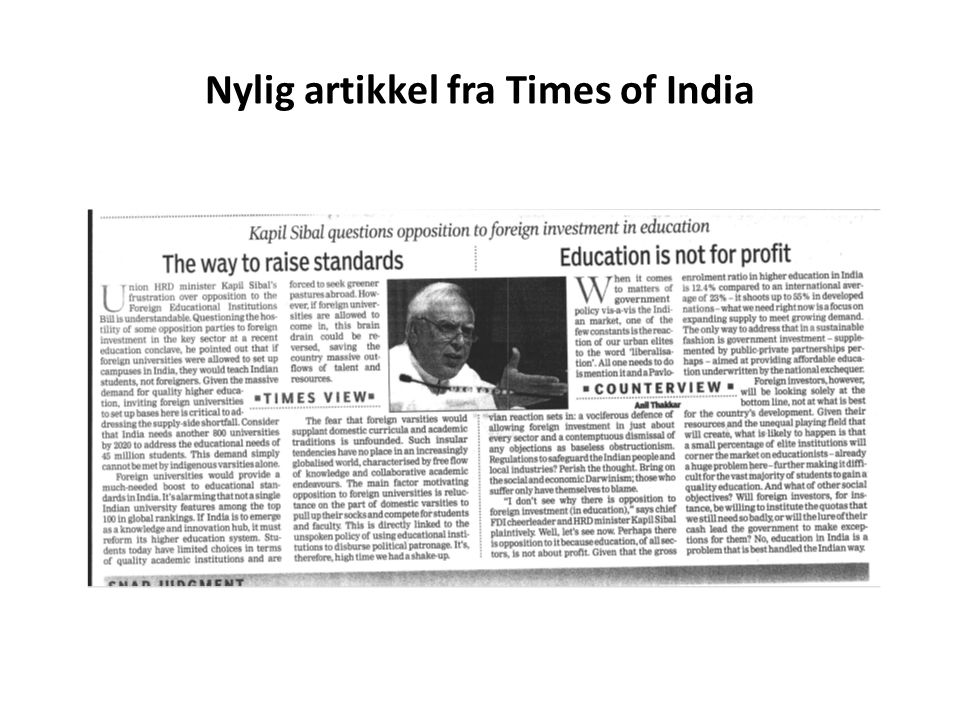 Nylig artikkel fra Times of India
