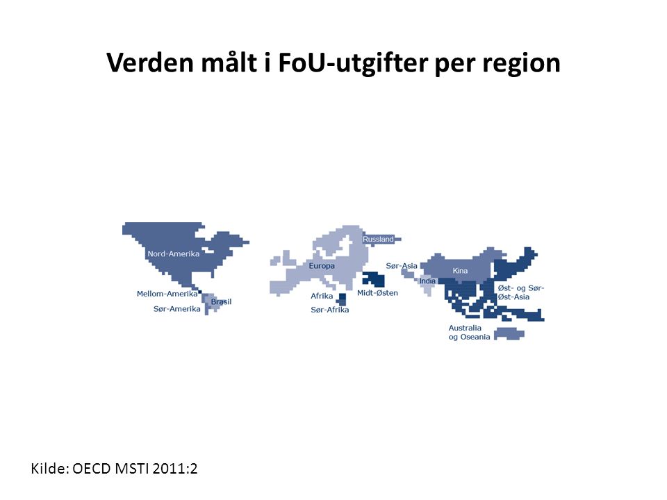 Verden målt i FoU-utgifter per region