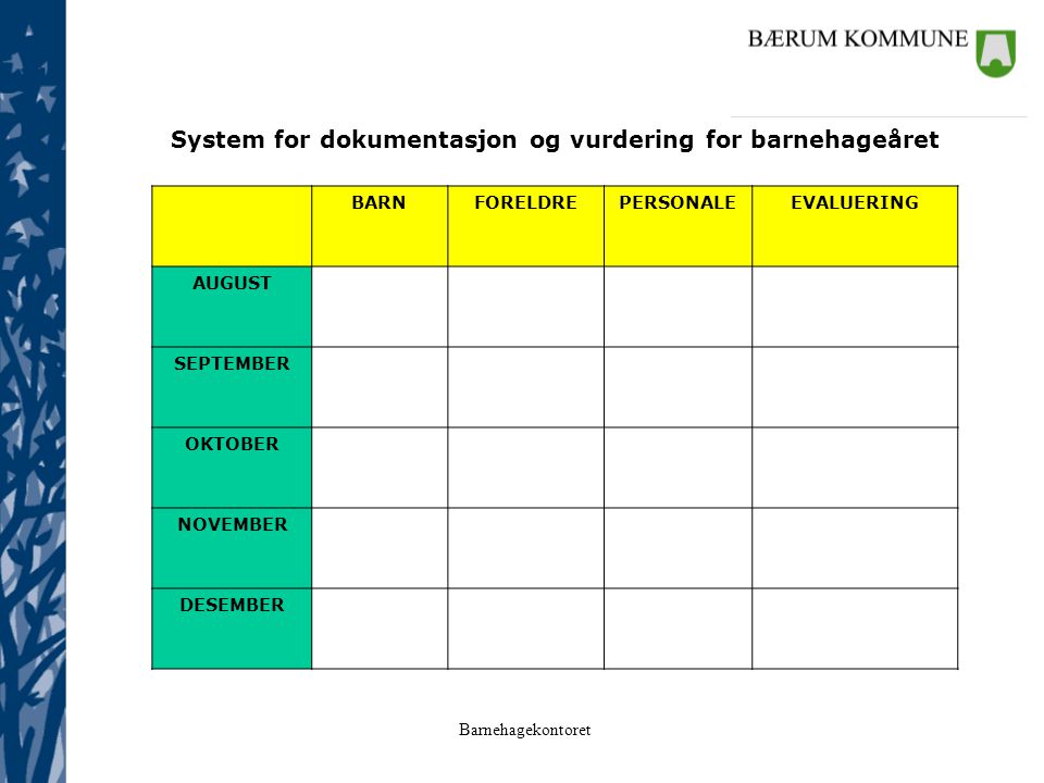 System for dokumentasjon og vurdering for barnehageåret