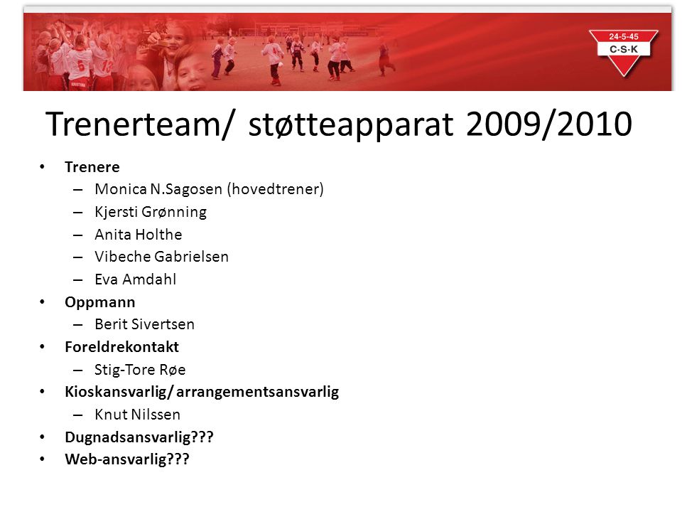 Trenerteam/ støtteapparat 2009/2010