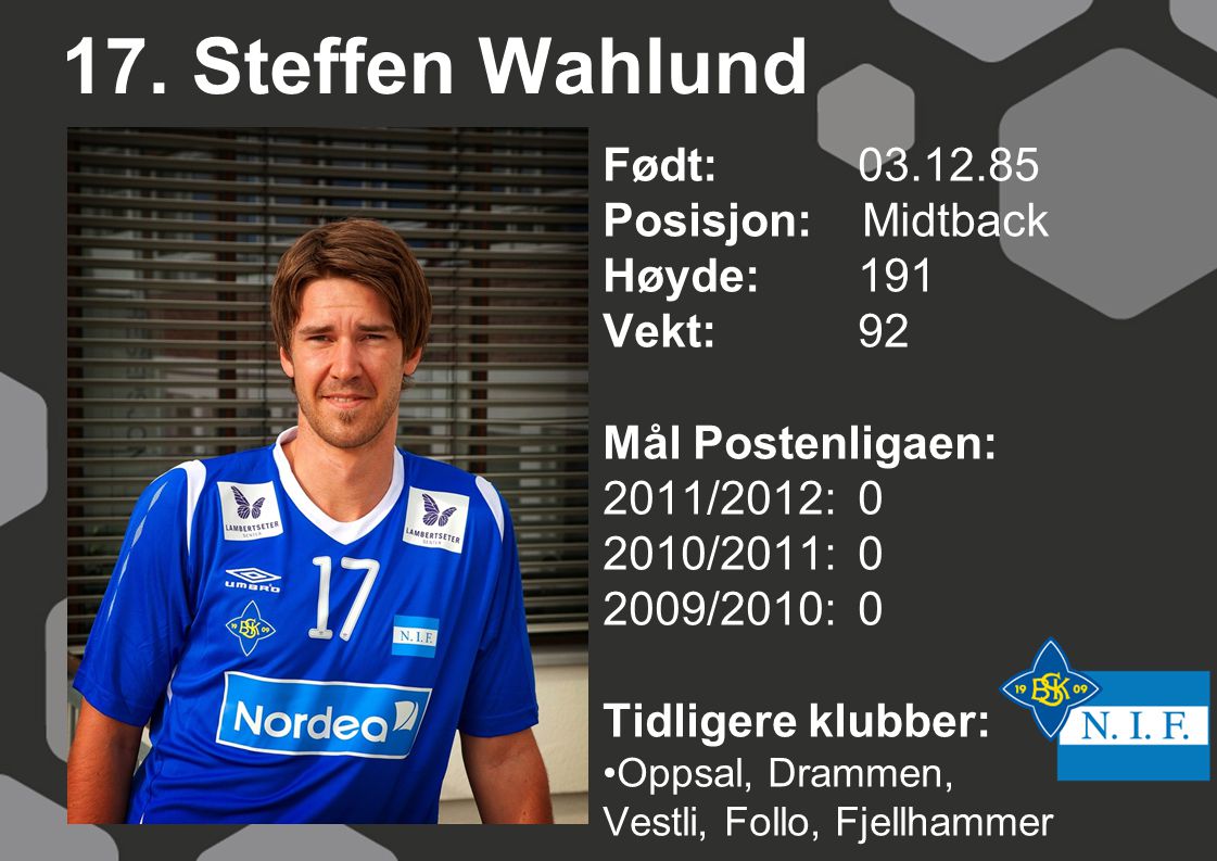 17. Steffen Wahlund Født: Posisjon: Midtback Høyde: 191
