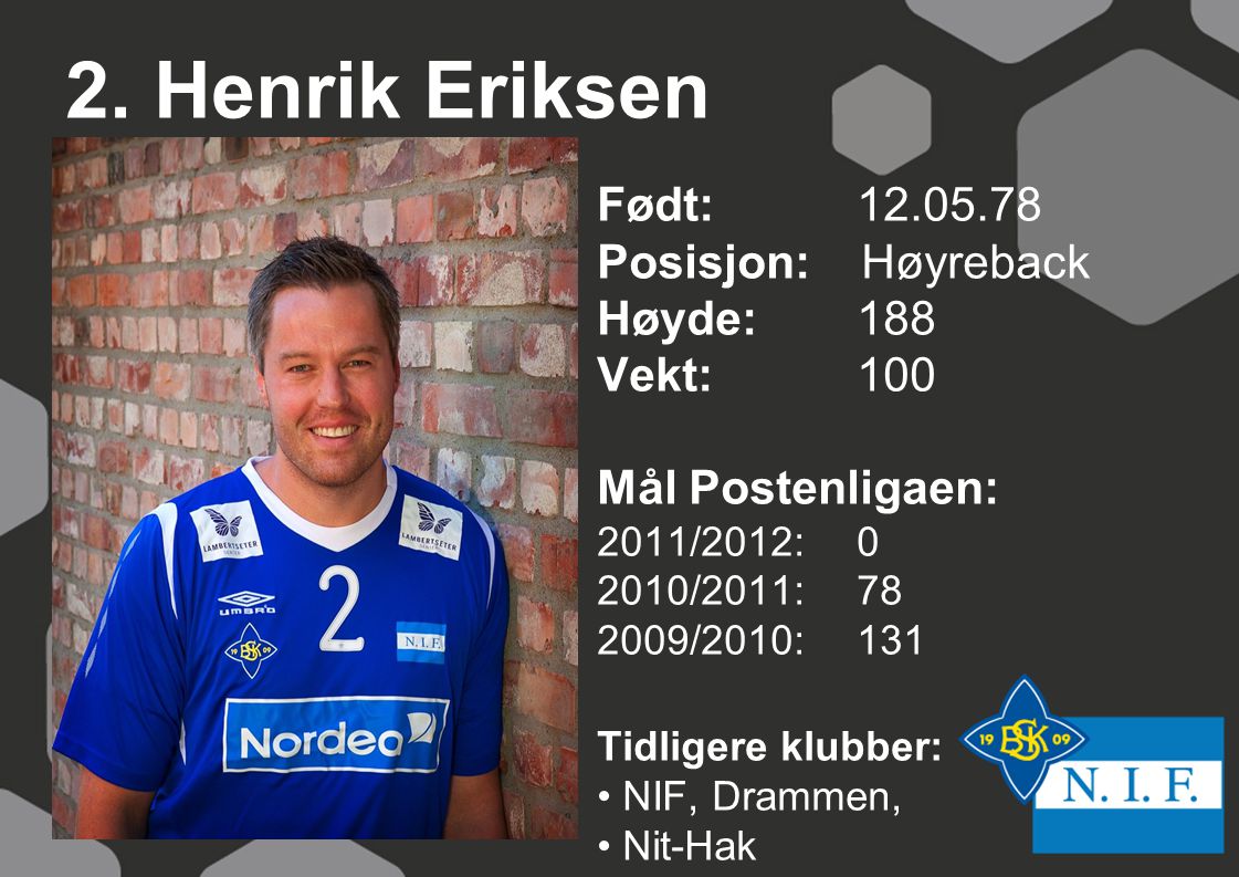 2. Henrik Eriksen Født: Posisjon: Høyreback Høyde: 188
