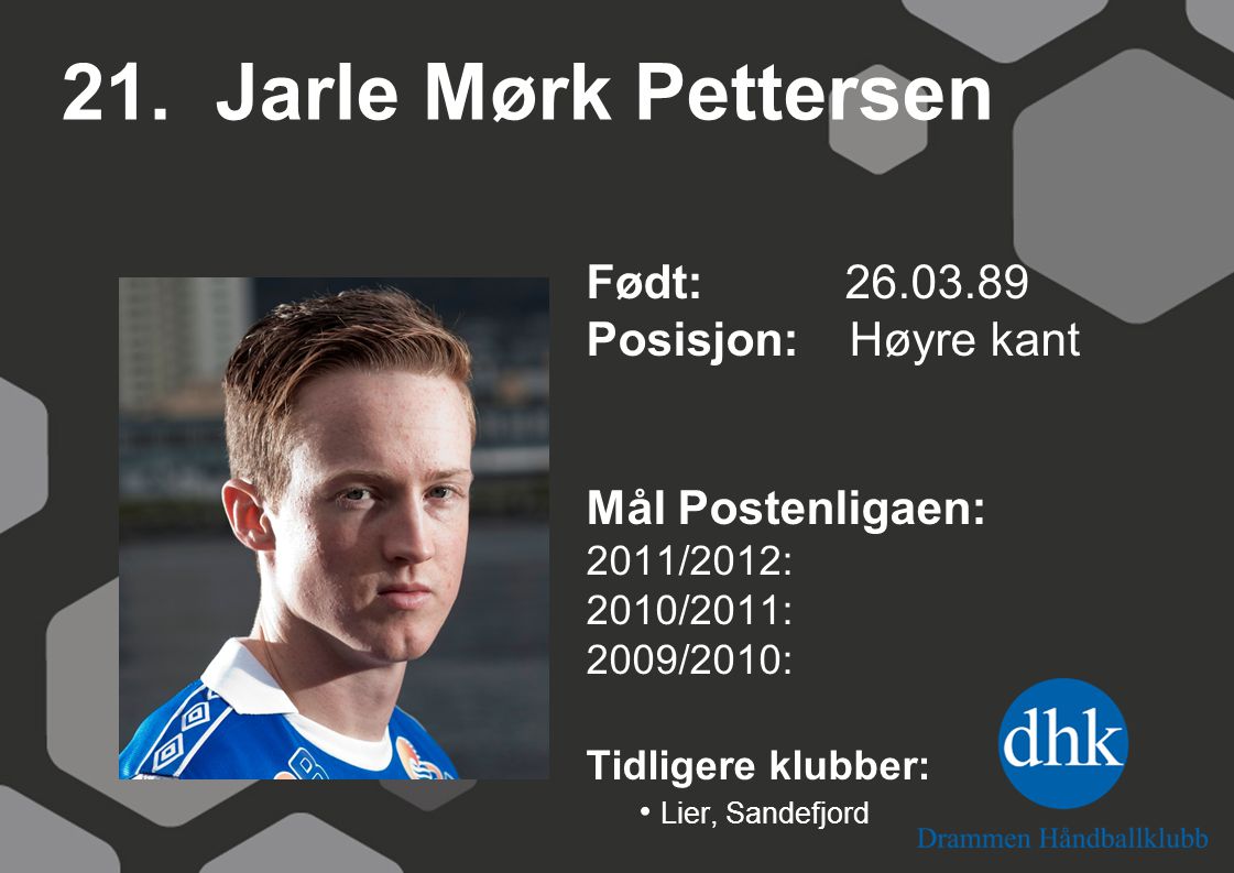 21. Jarle Mørk Pettersen Født: Posisjon: Høyre kant