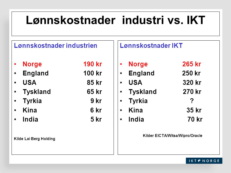 Lønnskostnader industri vs. IKT