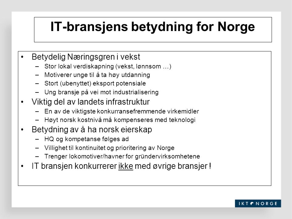 IT-bransjens betydning for Norge