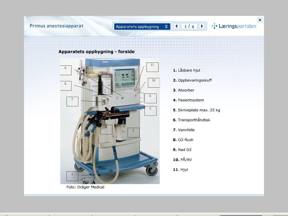 Dette er et bilde fra kurset primus anestesiapparat og er ment som et suppliment til prosedyren for apparatet.