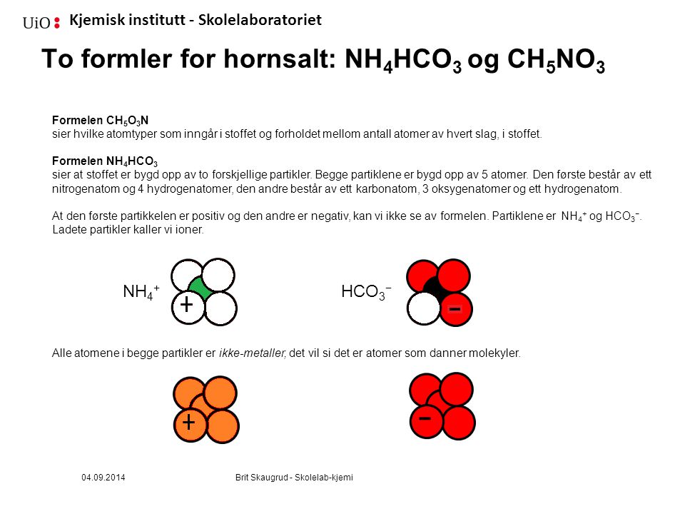 To formler for hornsalt: NH4HCO3 og CH5NO3