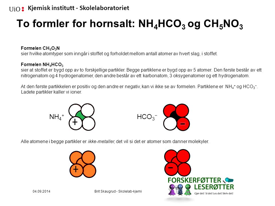 To formler for hornsalt: NH4HCO3 og CH5NO3