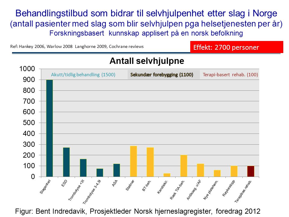 Behandlingstilbud som bidrar til selvhjulpenhet etter slag i Norge (antall pasienter med slag som blir selvhjulpen pga helsetjenesten per år) Forskningsbasert kunnskap applisert på en norsk befolkning