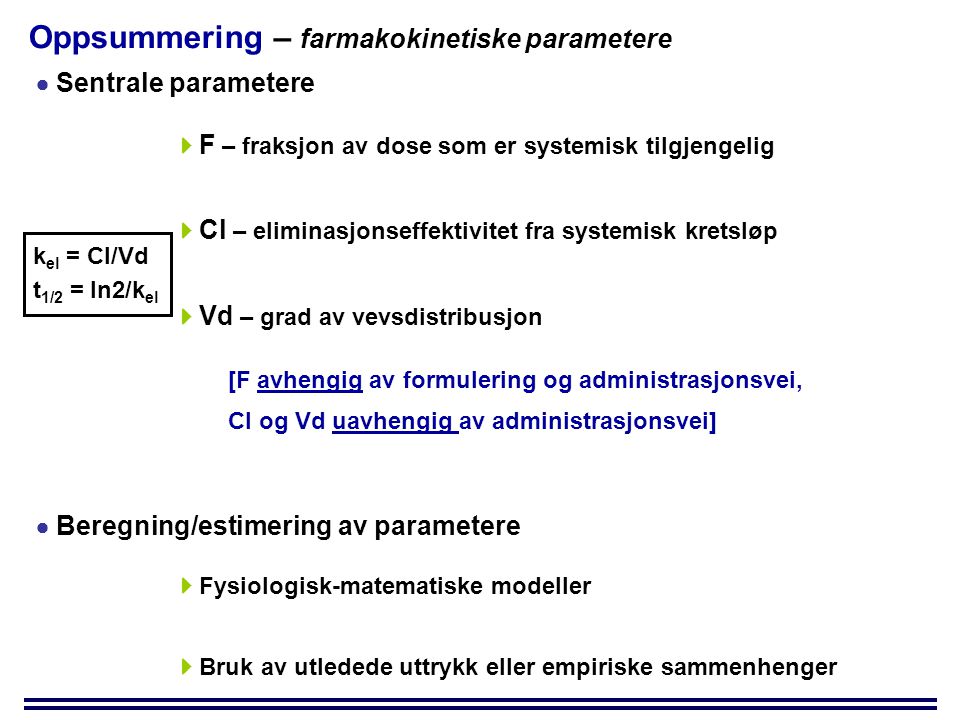 Oppsummering – farmakokinetiske parametere