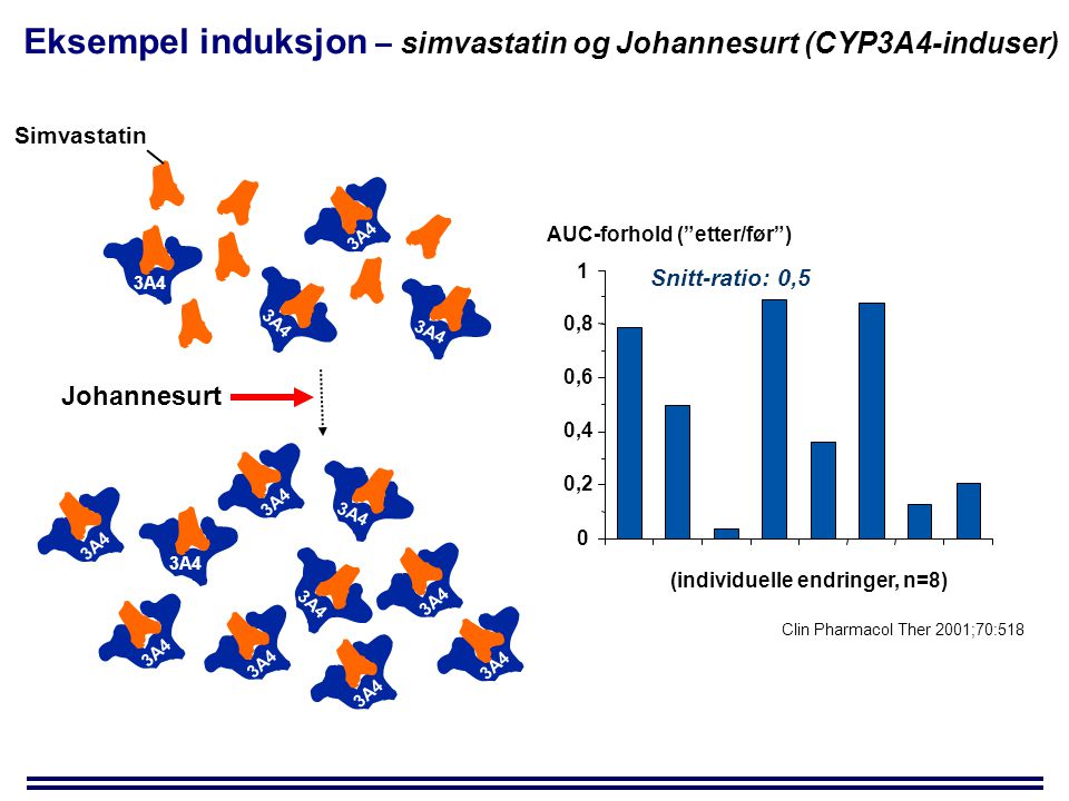 Eksempel induksjon – simvastatin og Johannesurt (CYP3A4-induser)