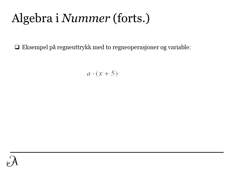 Algebra i Nummer (forts.)