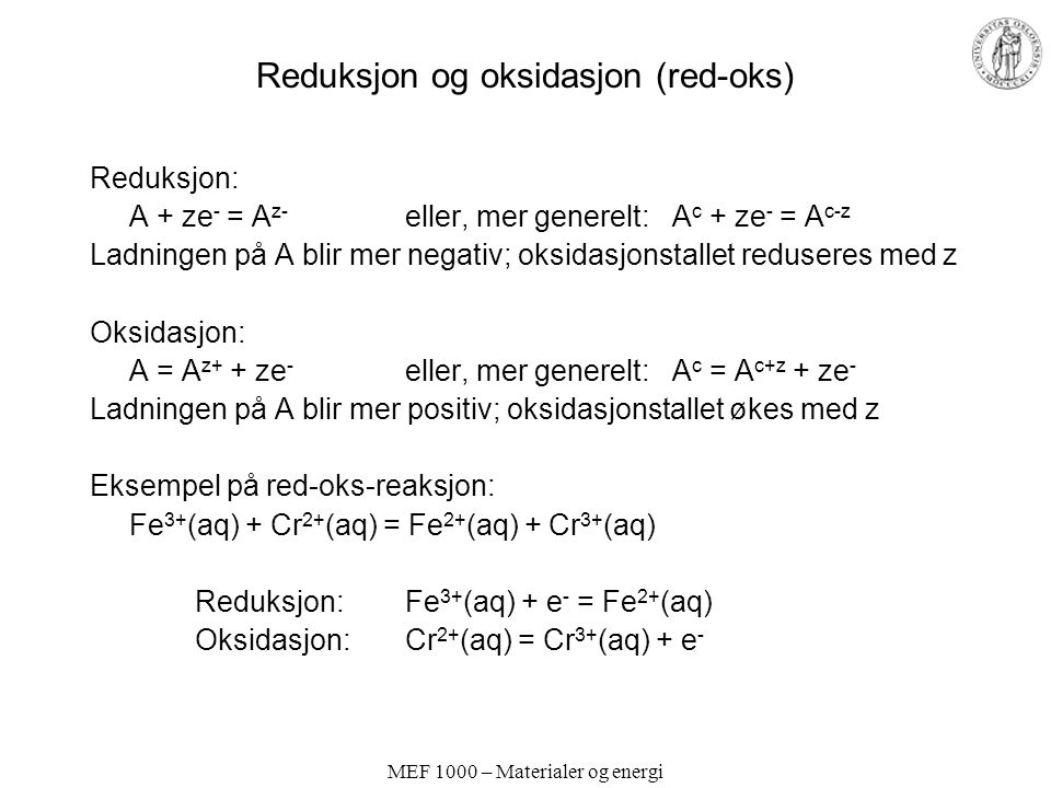 Reduksjon og oksidasjon (red-oks)