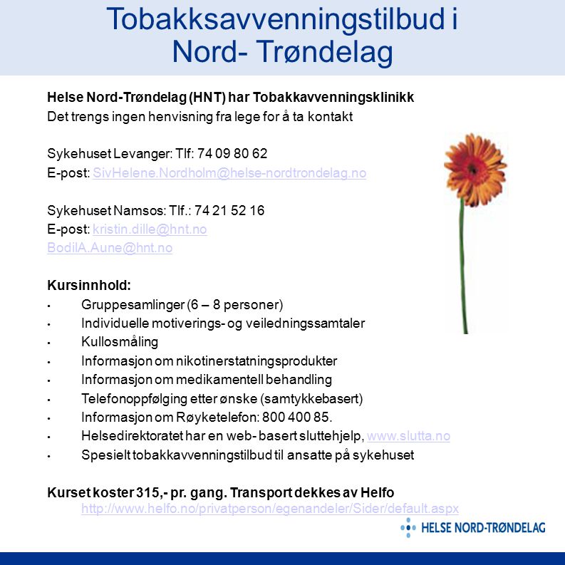 Tobakksavvenningstilbud i Nord- Trøndelag